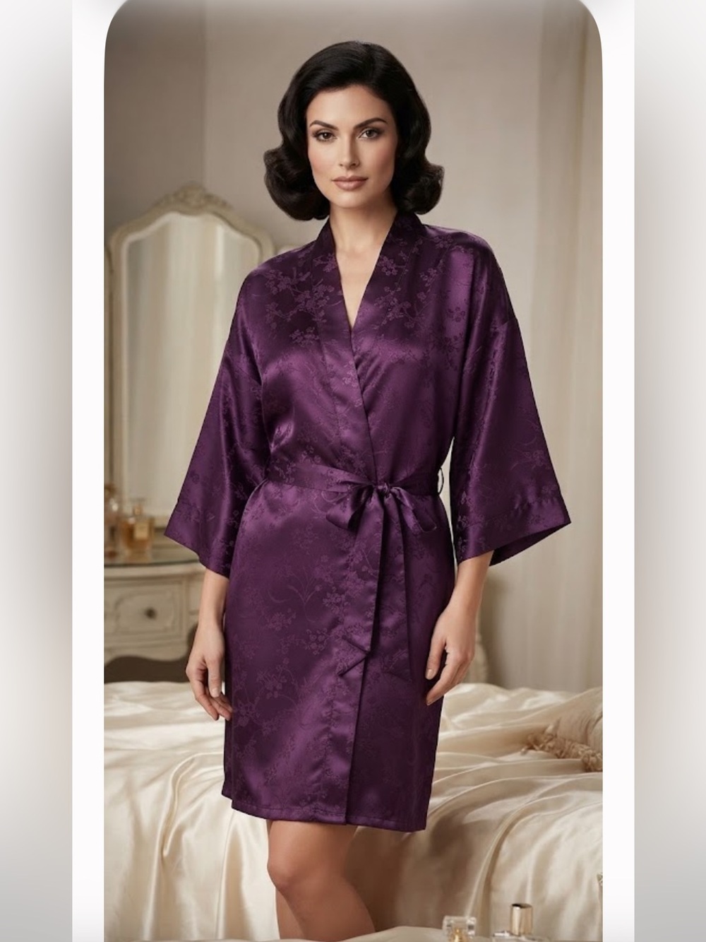 Vintage Fredrick’s of Hollywood Jacquard Purple Robe With Tie